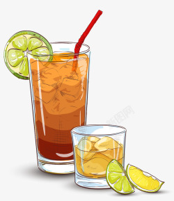 橙汁饮品夏日清新手绘柠檬冰红茶高清图片