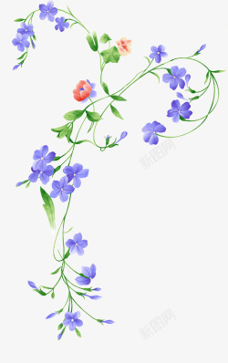 蓝色花朵花枝漂浮素材