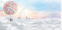 云层上的圣诞老人图片云层上的气球海报背景七夕情人节高清图片