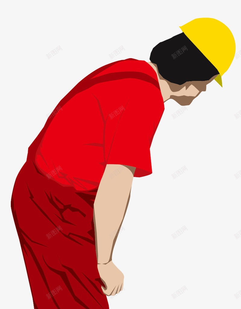 弯腰的工人png免抠素材_新图网 https://ixintu.com 上班族 佝偻 工人 建筑工人 红色 装修人 装修工人