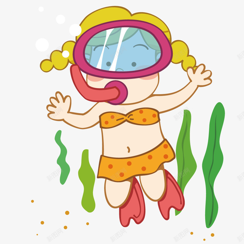 潜入海底的女孩png免抠素材_新图网 https://ixintu.com 卡通 女孩 插画 海底 潜水 矢量人物