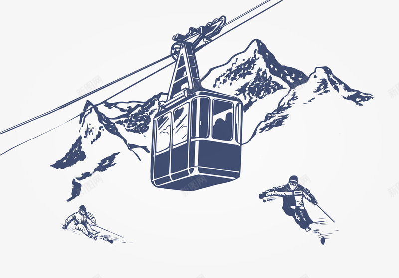 雪山电缆png免抠素材_新图网 https://ixintu.com 滑雪 灰色 缆绳 蓝色 高压线