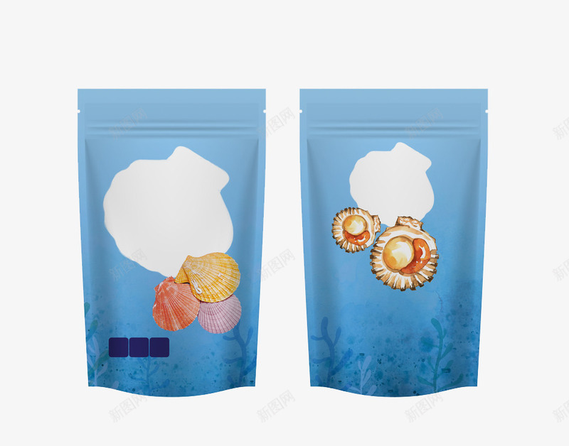 海鲜贝类包装png免抠素材_新图网 https://ixintu.com PVC材质 商品包装 塑料袋 扇贝 海鲜 贝类食品 零食食品