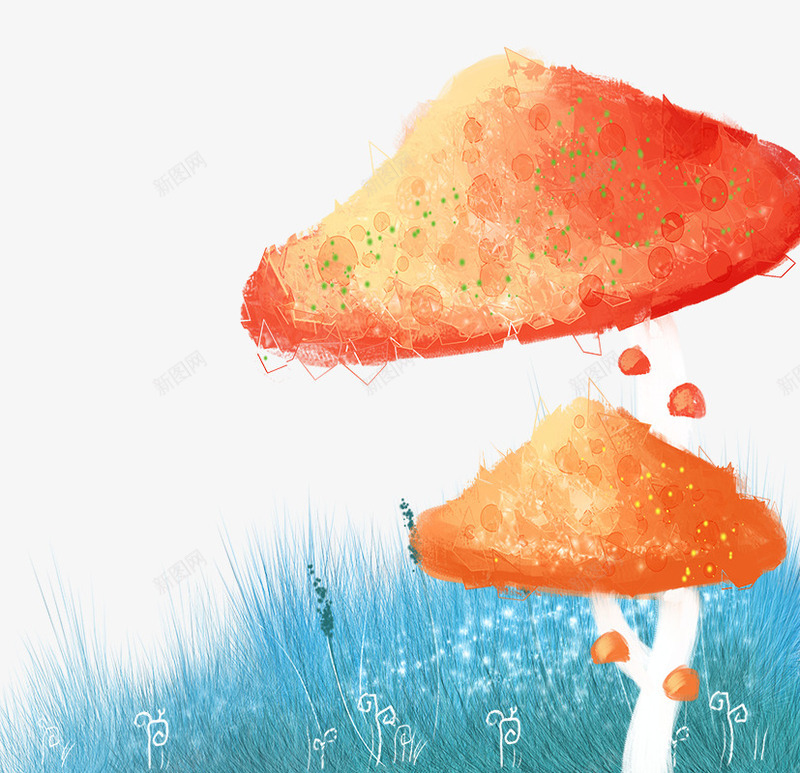 海蓝色小草和红色蘑菇png免抠素材_新图网 https://ixintu.com 植物 海蓝色 红色 菌菇
