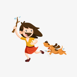 奔跑中的小狗手绘小狗追逐小女生矢量图高清图片