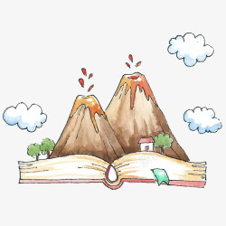 手绘世界阅读日书籍火山矢量图素材