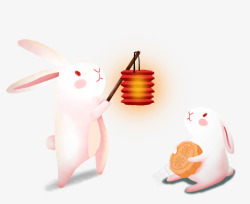 月饼装饰挑着灯笼的兔子高清图片