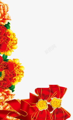 红花金边金边红丝带牡丹花背景高清图片