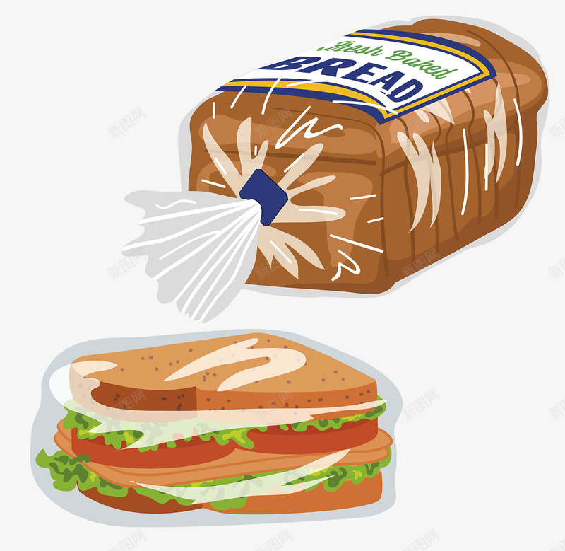 面包三文治png免抠素材_新图网 https://ixintu.com 三文治 矢量素材 透明塑料袋 面包