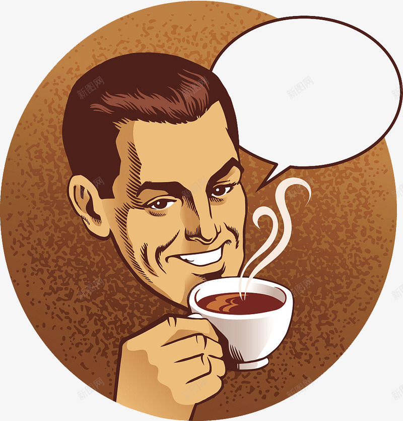 图标喝咖啡的男士png_新图网 https://ixintu.com 咖啡香气 喝咖啡人物 喝咖啡男士 图标 对话框 棕色图标 热咖啡 白色咖啡杯子
