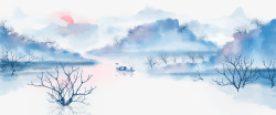 风景中国风手绘水墨风景山水徽派建筑5高清图片