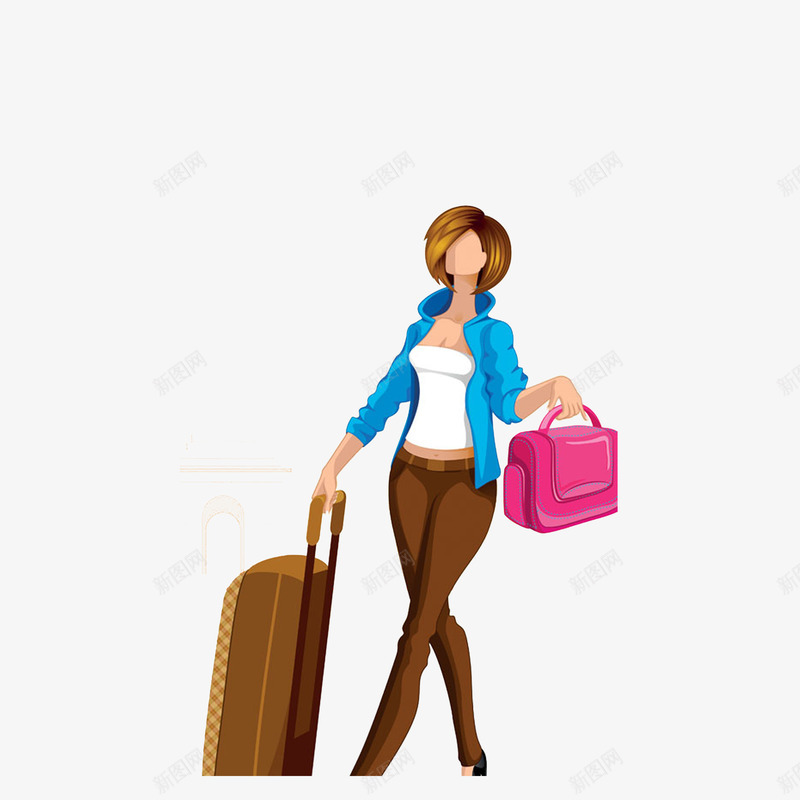 拉着行李箱出门旅行的女子png免抠素材_新图网 https://ixintu.com 出门旅行的女子 拉行李箱的人 插画 时尚女孩 棕色行李箱