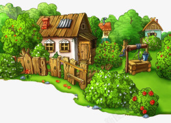 农家小院插图动漫农家小院花草树木高清图片