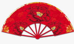 中国红牡丹中国风手绘扇子高清图片