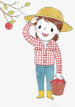 摘果子卡通人物插图摘果子的农村女孩高清图片