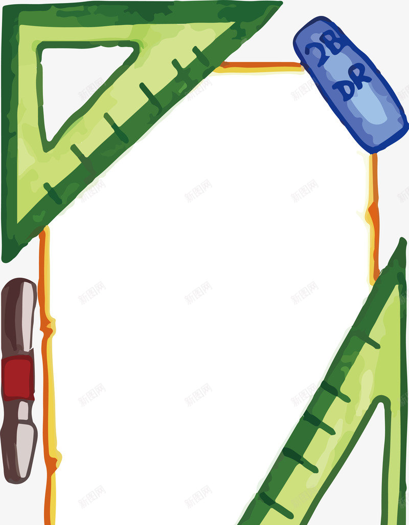 学习用品长框标题栏png免抠素材_新图网 https://ixintu.com 三角板 学习用品 标题栏 橡皮擦 铅笔 长框