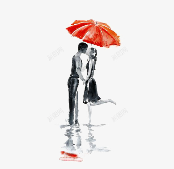 情侣png免抠素材_新图网 https://ixintu.com 下雨天 拥吻 水彩情侣 爱情 红色雨伞