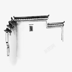 景山中国风手绘水墨风景山水徽派建筑11高清图片