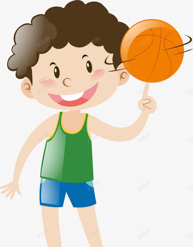 儿童节转篮球的男孩png免抠素材_新图网 https://ixintu.com 儿童节 卡通男孩 开心 转篮球的男孩 运动 黄色篮球