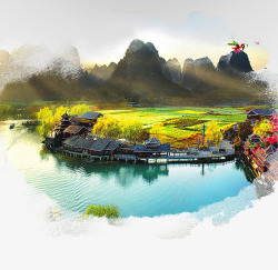 班级旅行传单桂林上水风景海报背景高清图片