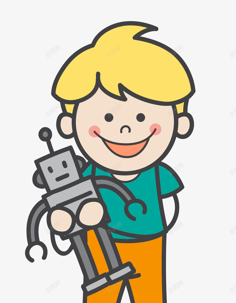 玩机器人小男孩卡通矢量图ai免抠素材_新图网 https://ixintu.com 儿童节 小男孩 开心 插画风 玩机器人 玩耍 矢量图