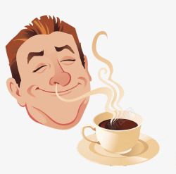 闻一闻卡通插图品尝咖啡的男士高清图片