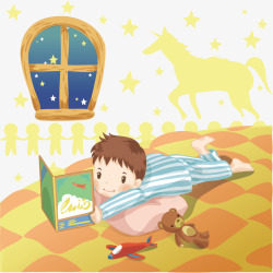 马的剪影趴在床上看书的男孩矢量图高清图片