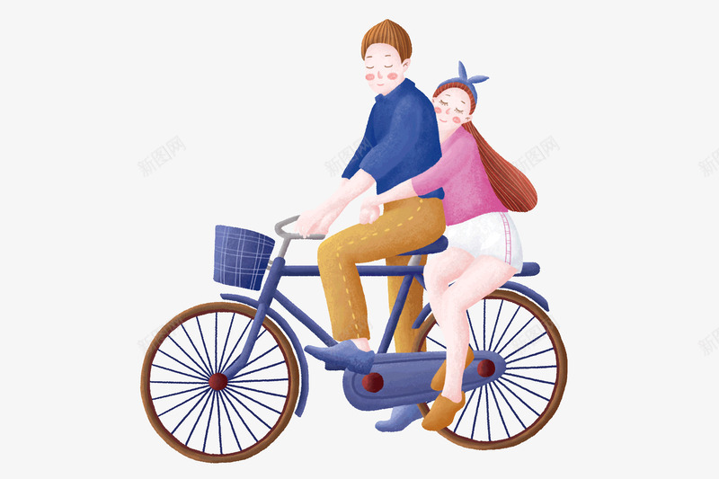 一起骑自行车的情侣png免抠素材_新图网 https://ixintu.com 人物 情侣 插画 自行车 踏春 骑自行车