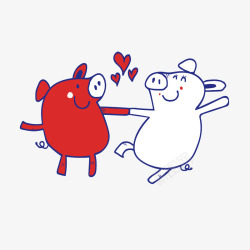 红白小猪卡通爱情动物矢量图素材