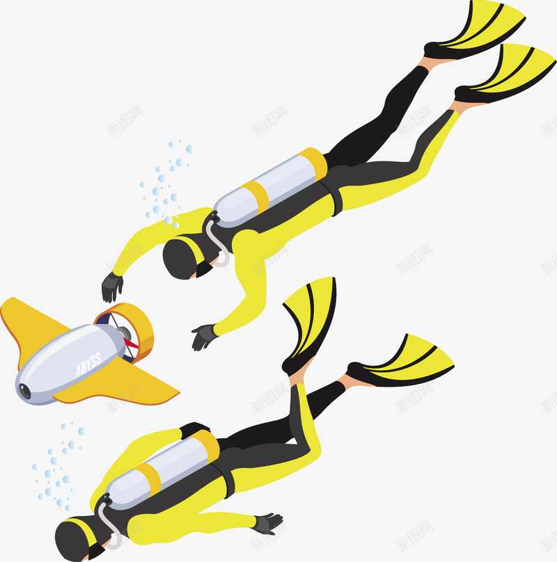 两个黄色潜水运动员矢量图eps免抠素材_新图网 https://ixintu.com 海底潜水 潜水 潜水运动员 矢量潜水 运动员 黄色 矢量图