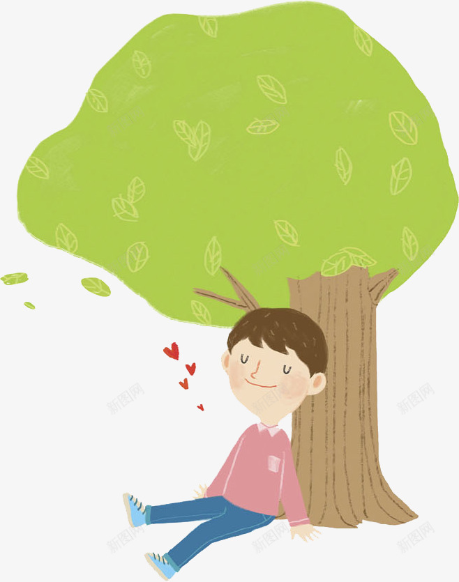 树下的男孩png免抠素材_新图网 https://ixintu.com 休息 卡通 大树 帅气的 爱心 瞌睡 绿色的