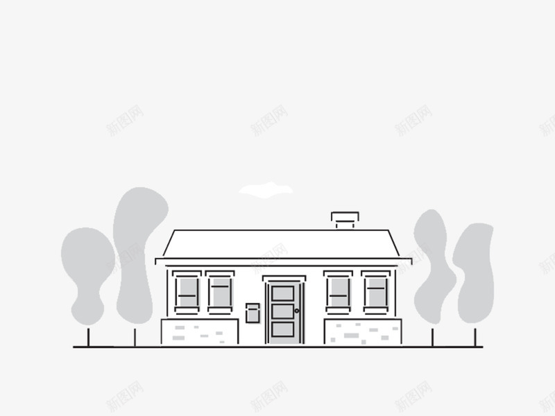 简单线条房子插画png免抠素材_新图网 https://ixintu.com 建筑 房屋 插画 线条 线条房子
