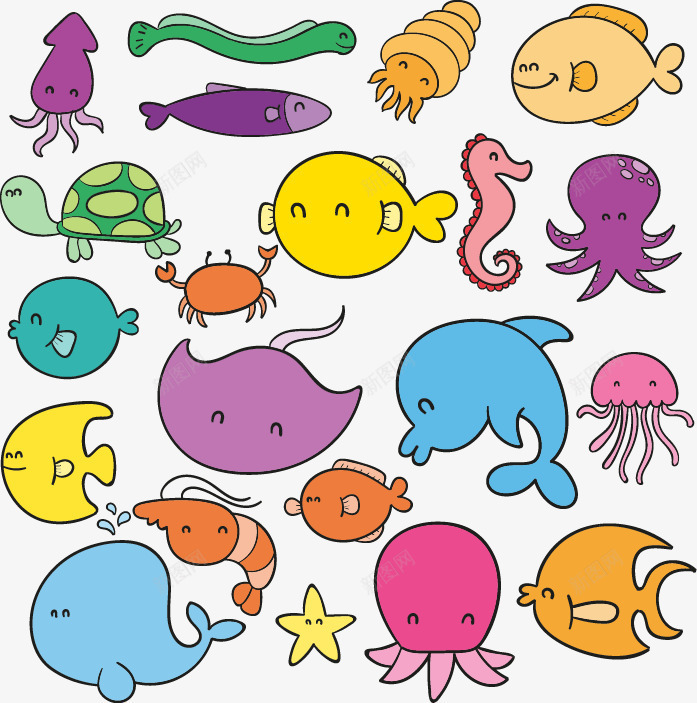 手绘海底世界动物图案png免抠素材_新图网 https://ixintu.com 世界 动物 图案 手绘 海底