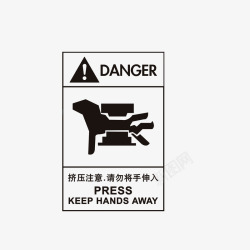 英文提醒警告挤压过程小心夹手图标高清图片