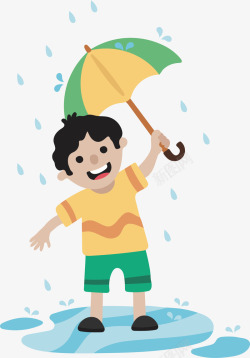 小男孩踩水坑雨中撒欢的男孩矢量图高清图片