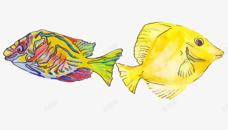 水彩油画鱼psd免抠素材_新图网 https://ixintu.com 卡通 手绘 水彩画 油画 海洋馆 涂鸦 深海鱼类 颜料 鱼