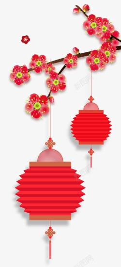 梅花背景中国风装饰梅花灯笼高清图片