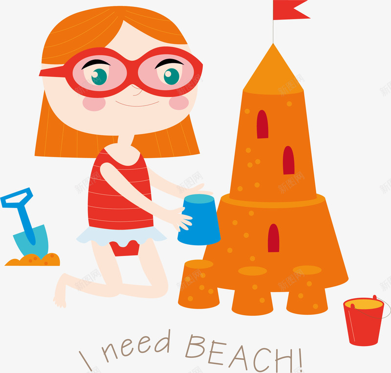 手绘沙滩玩耍女孩png免抠素材_新图网 https://ixintu.com 创意 卡通 可爱 女孩 彩色 手绘图 沙滩 玩耍 简单
