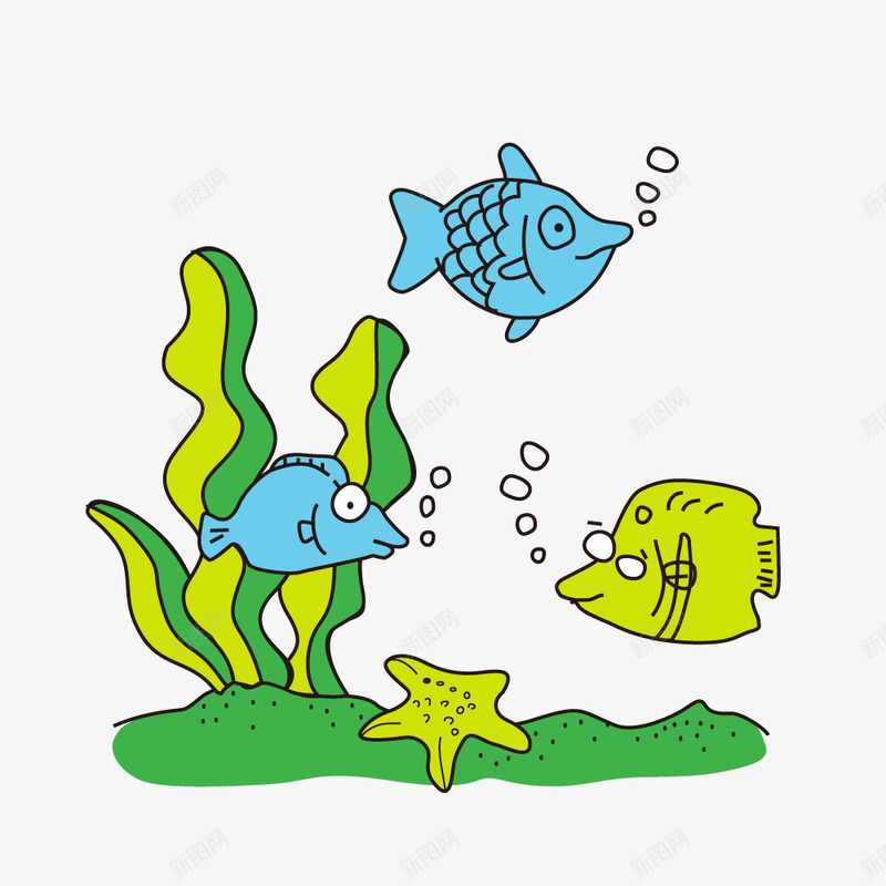 卡通海底世界png免抠素材_新图网 https://ixintu.com PNG图形 卡通 海星 装饰 鱼儿