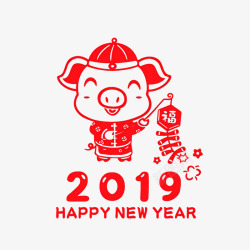 大红色2019新年展板2019年新年猪年放鞭炮元素高清图片