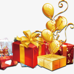 金色币子礼盒子礼品礼物金色气球高清图片