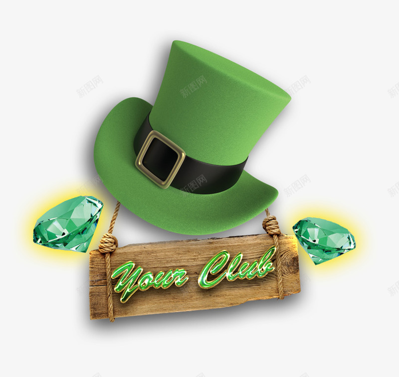 绿色的帽子钻石装饰图案psd免抠素材_新图网 https://ixintu.com 免抠素材 帽子 绿色 装饰图案 钻石