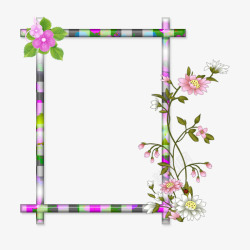 长方形花边粉色花装饰的格子边框高清图片