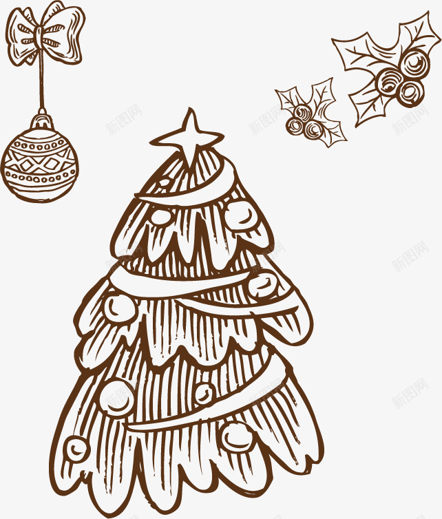 手绘圣诞树png免抠素材_新图网 https://ixintu.com 圣诞树 圣诞球 圣诞节 手绘 枸骨 枸骨花 简单 铃铛