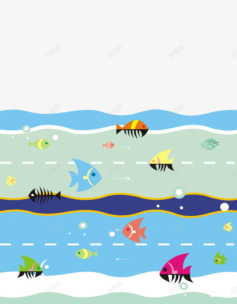 环境治理png免抠素材_新图网 https://ixintu.com 水域 污染 海底 环境保护 环境治理 蓝色 鱼