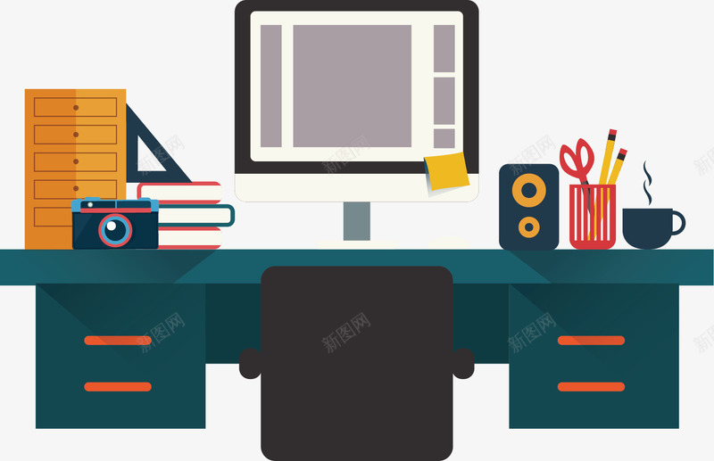 宽大的电脑桌矢量图ai免抠素材_新图网 https://ixintu.com 办公 卡通手绘 家具 桌子 电脑 设计 矢量图