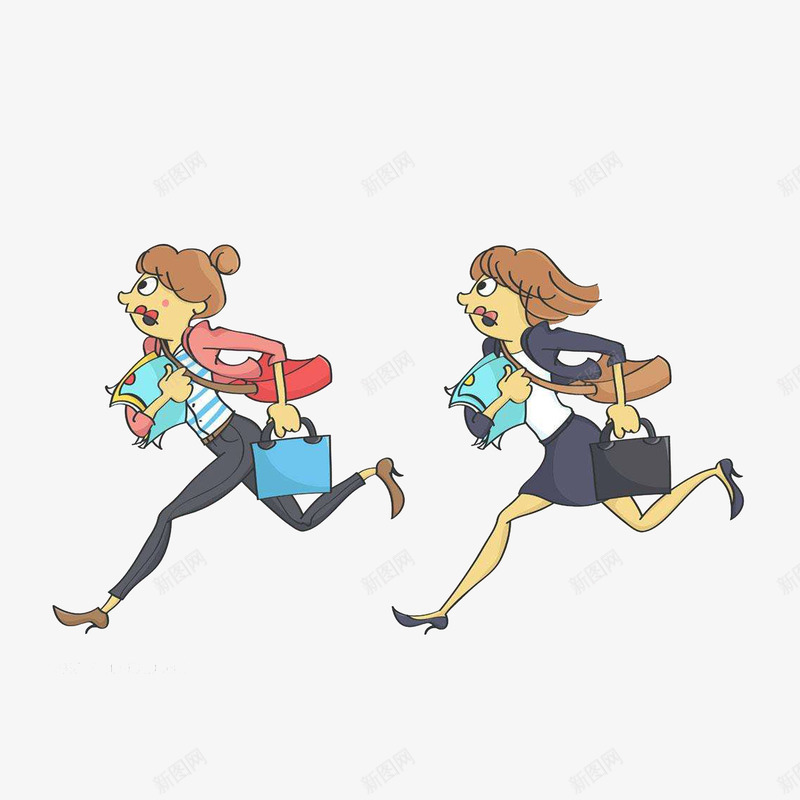 两位拿着文件奔跑的女士psd免抠素材_新图网 https://ixintu.com 公文包 卡通 快速的奔跑 拿着文件的人 跑着的人