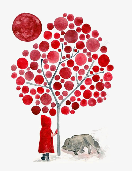 红色小树png免抠素材_新图网 https://ixintu.com 创意小树 圆形叶片 小树插画 小红帽 手绘小树 水彩小树 童话
