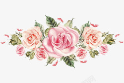 浪漫唯美手绘花手绘粉色玫瑰花簇高清图片