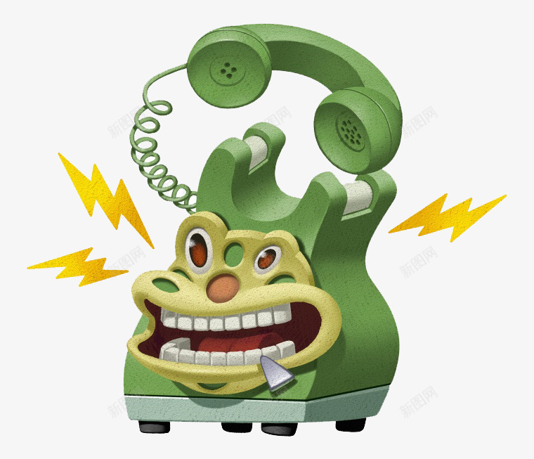 绿色卡通电话png免抠素材_新图网 https://ixintu.com 卡通电话 电话 通信 通话 闪电